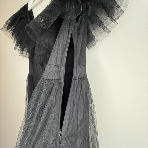 Formal Off Shoulder Black Tulle Maxi Dress - Picture 6 of 8